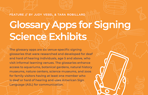 Screenshot of the Glossary Apps for Signing Science Exhibits article in TERC's Hands On magazine