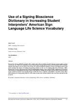 Screenshot of the paper Use of a Signing Bioscience Dictionary in Increasing Student Interpreters’ American Sign Language Life Science Vocabulary