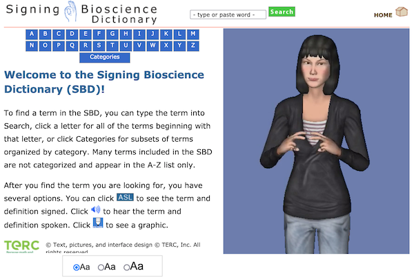Screenshot of the Signing Bioscience Dictionary webpage